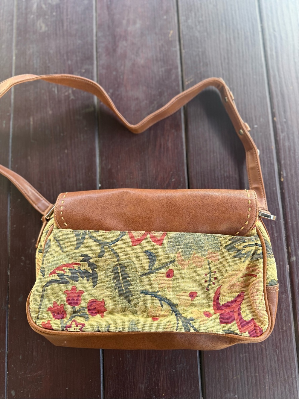 Liz Claiborne Womens Small Floral Shoulder Purse Bag Leather & Stitched Fabric - Picture 8 of 8